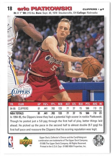 1995-96 Collector’s Choice - Eric Piatkowski #18 Platinum Player’s Club - Picture 2 of 2