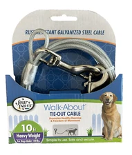 Dog Tie Out Cable Heavy Duty Weighted Dog Tie Out Cable Silver, 10 ft