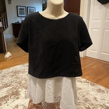 DEX multi color short sleeve double layer polyester blouse L