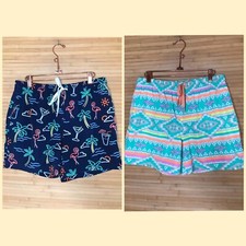 2 pairs Chubbies sz M En Fuegos Swim Trunks Mens Aztec Neon lights 5'' lined
