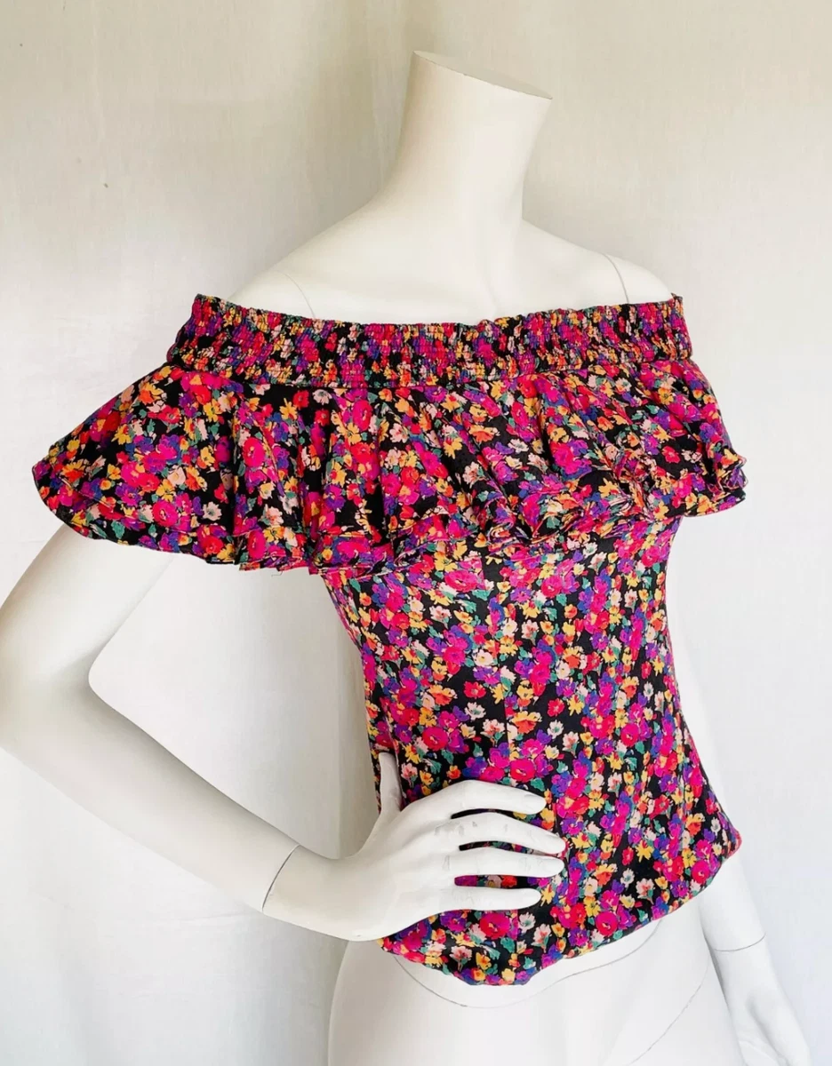 Haut Vintage VALENTINO BOUTIQUE - Soie Imprimée Floral - Taille 6 - Couleur Crème - Manches 3/4