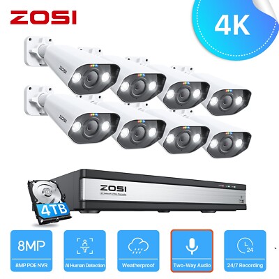 ZOSI UHD 4K PoE Überwachungskamera Set Außen 24CH NVR Personen Detektion Audio