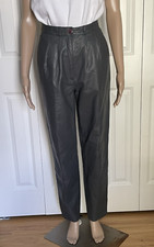 Vtg Tannery West 8 Dk. Gray Leather High Waisted 25x31 Pleated Front Biker Pants