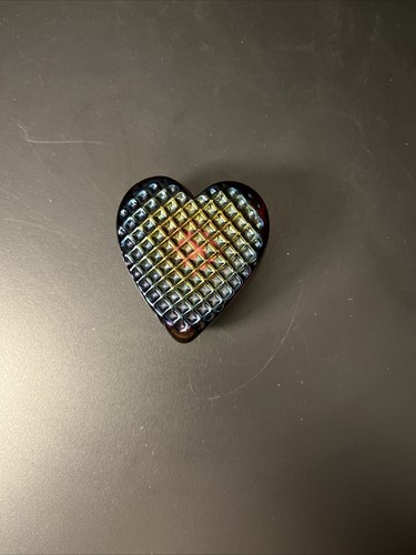 Vtg Robert Held Signed ArtGlass Diamond Heart Paperweight Purple Blue Iridescent - 第 2/10 張圖片