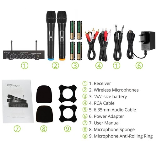 Bluetooth Karaoke Mikrofon Mixer System Set mit Dual UHF Wireless Mic Karaoke DE - Imagen 12 de 17