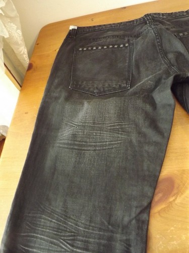VTG AKOO distressed BLACK JEANS SZ 42W metal studs 8 POCKETS - Picture 9 of 11