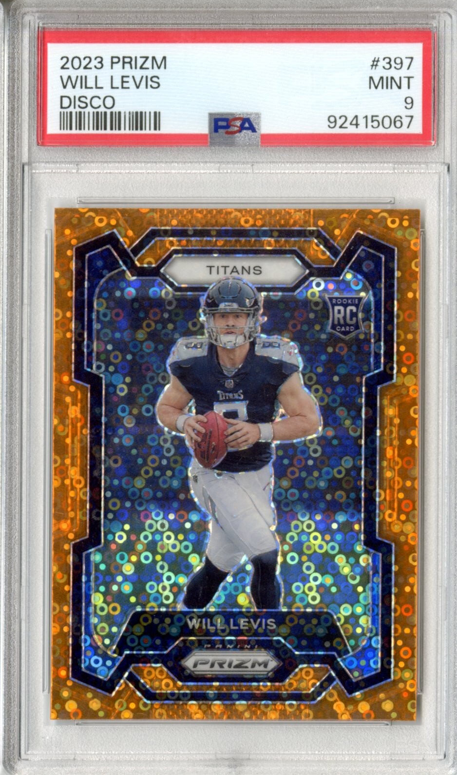 2023 Panini Prizm Football Will Levis Orange Disco Prizm RC PSA 9