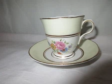 Melba Fine Bone China Gold Trim Floral Design Demitasse Teacup and Saucer