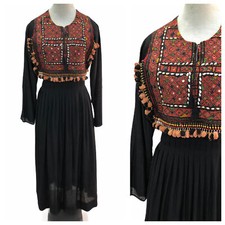 Vintage VTG 1970s 70s Boho Beaded Embroidered Caftan Long Sleeve Dress