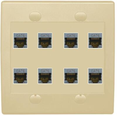 RiteAV - Cat6 Shielded Wall Plate 8 Port - Flat 2 Gang [Ivory/Ivory]