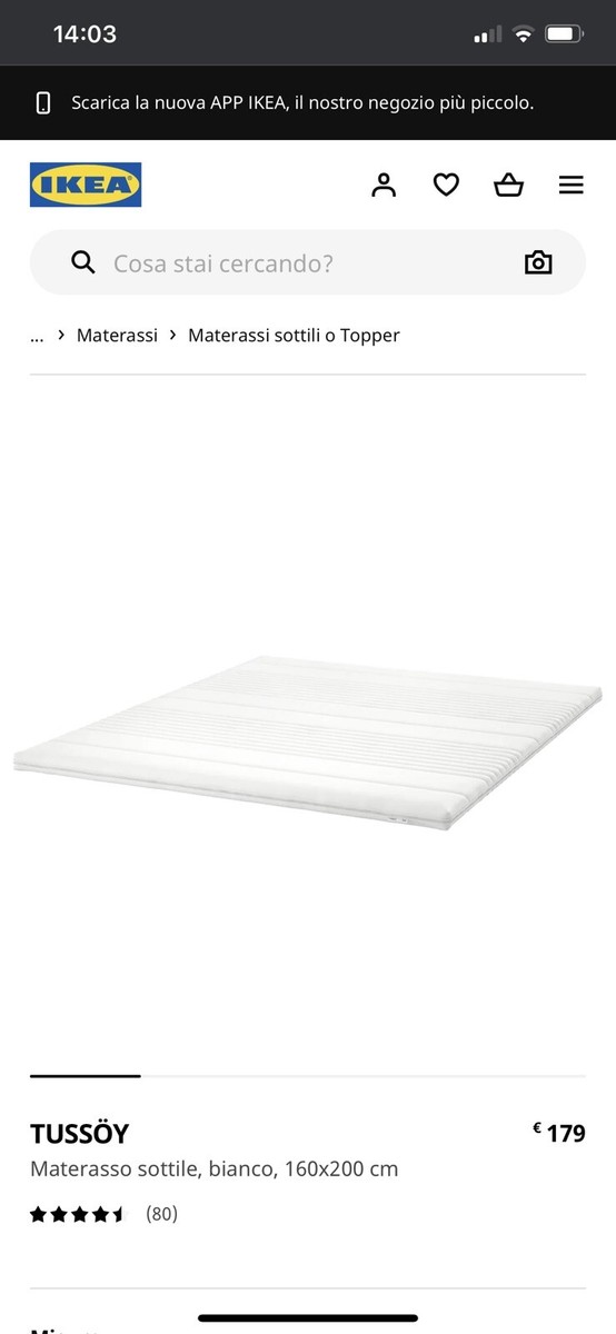 materasso topper matrimoniale 160x200 memory IKEA”Tussöy”