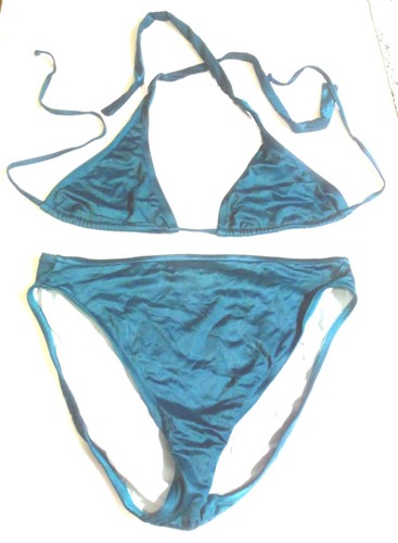 Fresh Peaches Hunter Green Metallic Halter Bikini Swimsuit M Top & L Bottoms