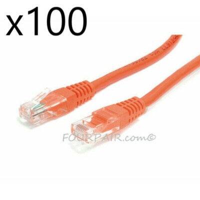 100 Pack Lot 2ft CAT5e Ethernet Network LAN Router Patch Cable Cord Wire Orange