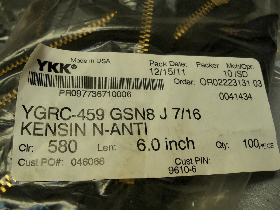 6" Zipper Black Closed End Golden Brass YKK YGRC-459 Lot of 97 - Image 4 of 4
