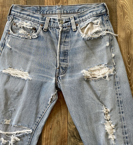 Jeans Vintage Levi's 501 Redline Selvedge misurata taglia W28 L29 invecchiato - Foto 6 di 19