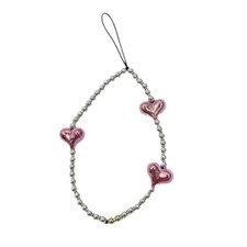 Fashion Heart Shaped Beaded Phone Strap Colorful Pink Heart Bead Keychain