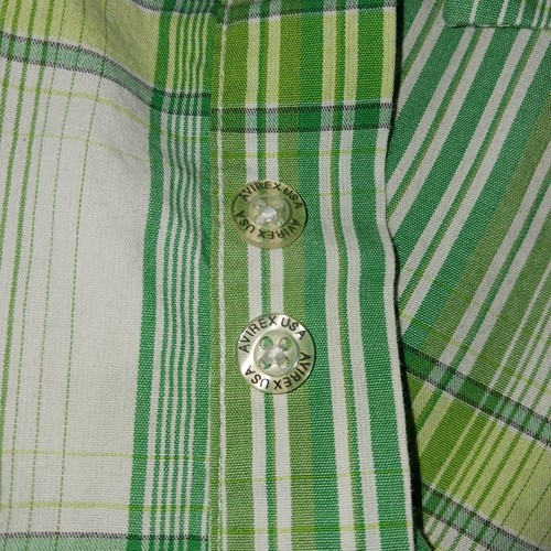 Avirex Mens X Large Green White Shirt Plaid Short Sleeve Button Down XL Y2K - Picture 7 of 7
