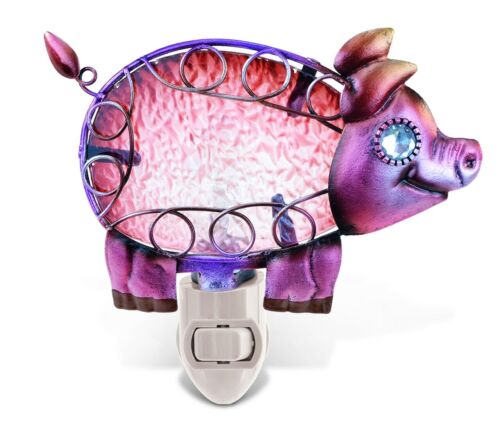 Puzzled Pig Handcraft Art Glass and Metal Decorative Night Light Home Décor  -