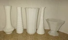 5 PC Vintage White Milk Glass Randall Anchor Hocking Wexford Depression Vases
