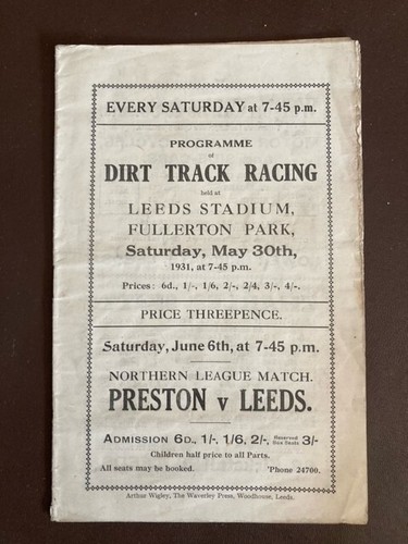 LEEDS V SHEFFIELD  PRE WAR SPEEDWAY PROGRAMME 30/5/1931