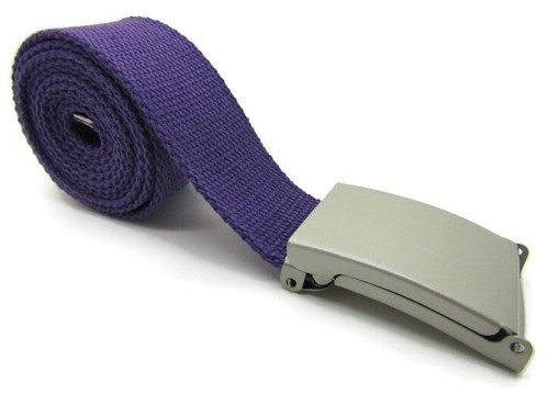 Unisex High Quality Canvas Fabric Webbing Belt Brushed Silver Buckle Army Style - Picture 40 of 275