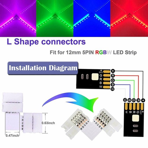 Solderless led strip L X T Connector For 5050 3528 RGBW RGB cct LED Strip Light - Picture 12 of 14