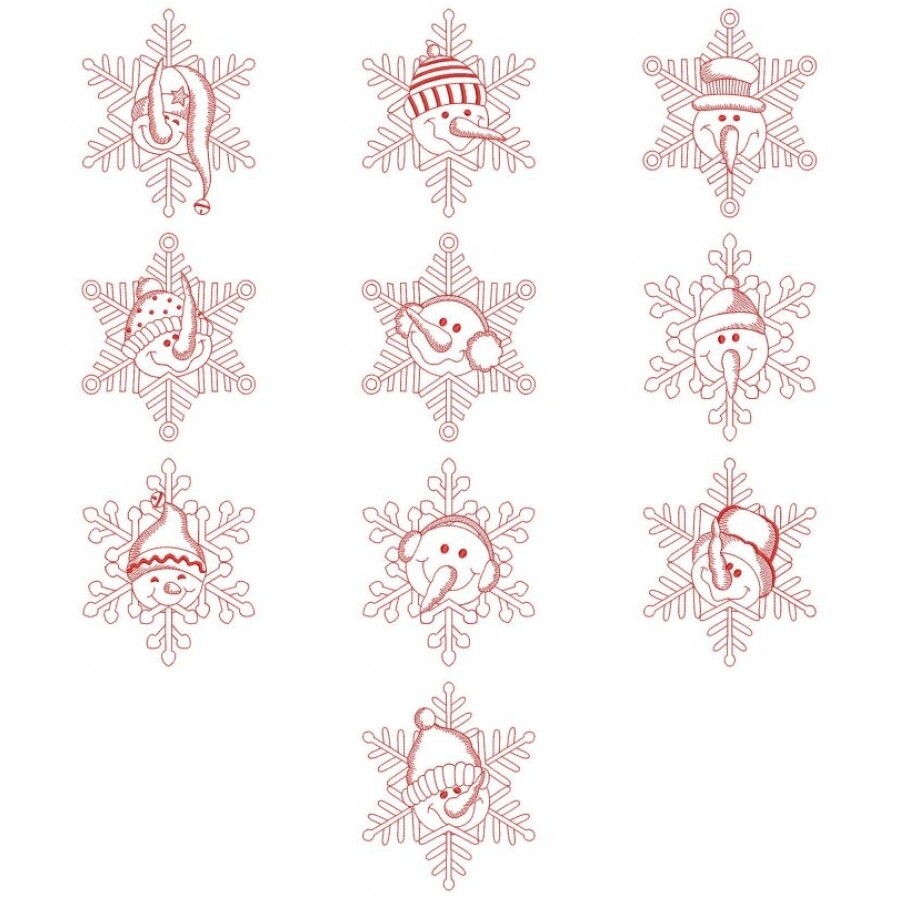 Redwork Snowflake Redwork Snowflake Snowman - EMBROIDERED 10 QUILT BLOCKS | eBay