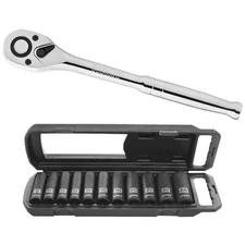 HART 90-Tooth 1/2-inch Drive Ratchet 11- Piece Impact Socket Set Chrome Vanadium