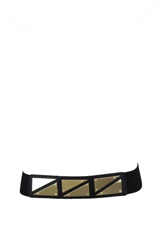 Mujer Color Negro Elástico Cinturón Metal Dorado Triángulo Formado Hebilla Fit - Imagen 17 de 17