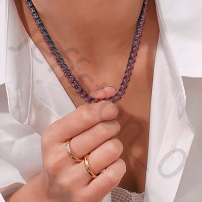 45.72ctw Lab Created Round Red Garnet 14K Black Gold Plated 4 mm Tennis Necklace