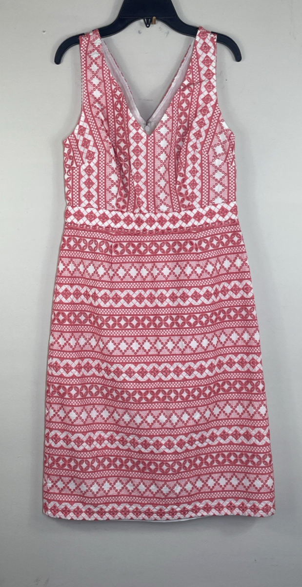 Boden Dress 4L White Pink Broidery Anglaise Embroidered Cotton Midi  Sleeveless