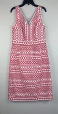 Boden Dress 4L White Pink Broidery Anglaise Embroidered Cotton Midi Sleeveless