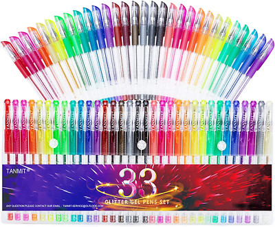 Glitter Gel Pens, 33 Colors Neon Glitter Pens Set Gel Art Markers with 40% More 