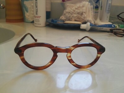Vintage Round Panto 1950 French France Eye Glasses Brown Lunettes 