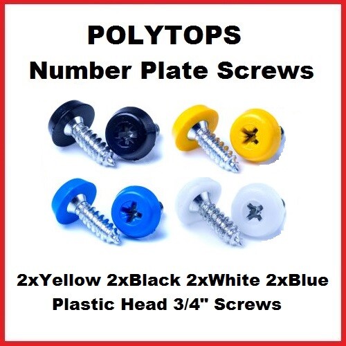 Number Plate Polytop Screws Plastic Moulded Head 2 White 2 Black 2