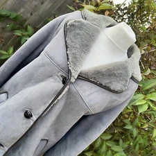 Vintage Richard Draper Sheepskin Shearling Ladies Women’s Grey Coat Jacket UK 16