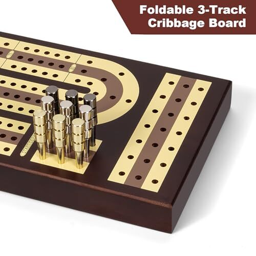 Foldable Wooden Cribbage Board Set - Elegant 3-Track Design with Magnetic - Picture 4 of 7