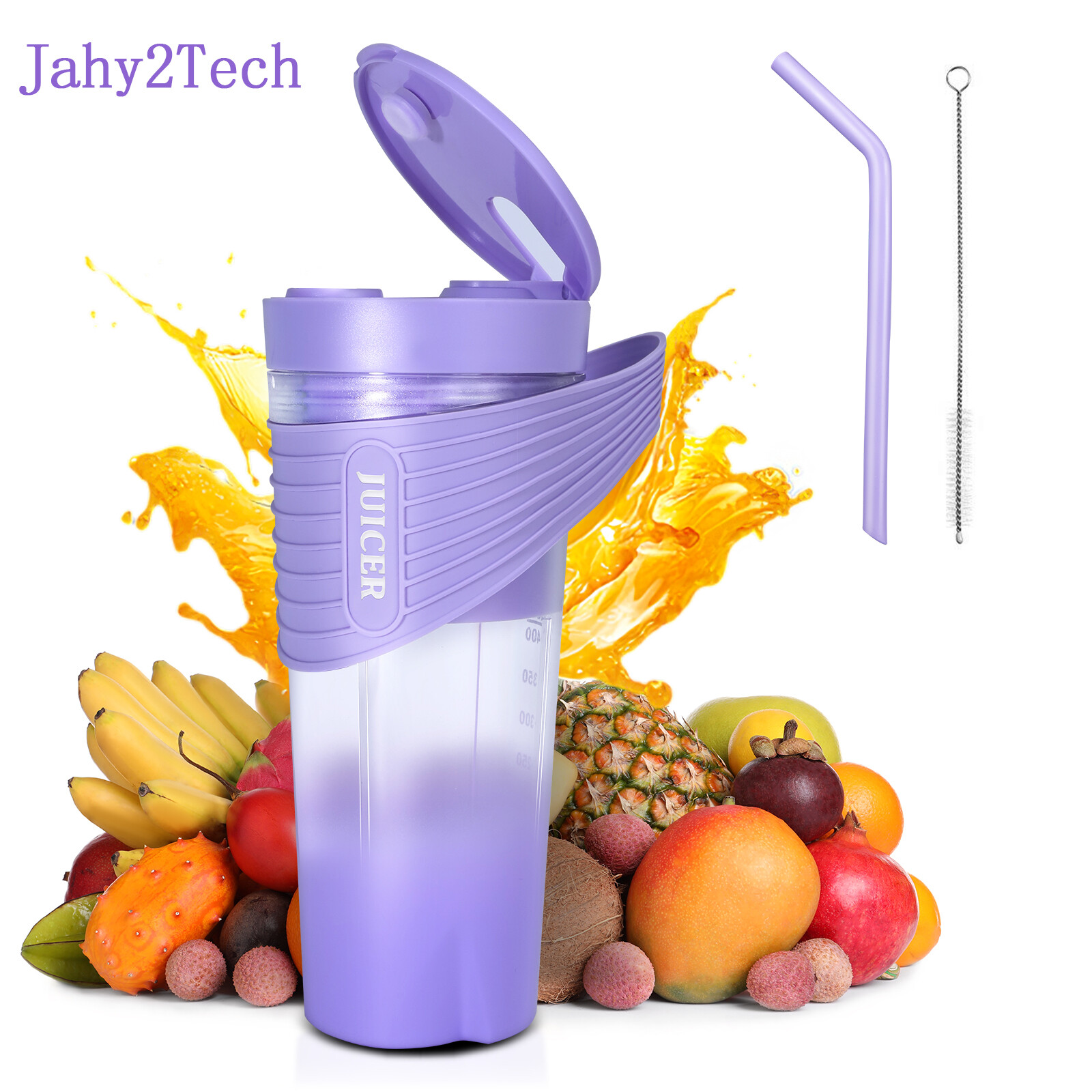 Portable Blender, Smoothie Blender with 16oz Travel Glass Cup and Lid  4000mAh Battery Strong Power Personal Size Blender USB Rechargeable Mini  Juicer