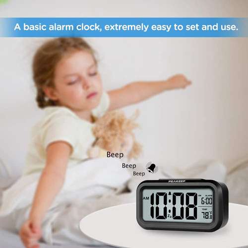 Digital Alarm Clock LCD Snooze Thermometer Night Light Battery Desk Small Black - Picture 2 of 7