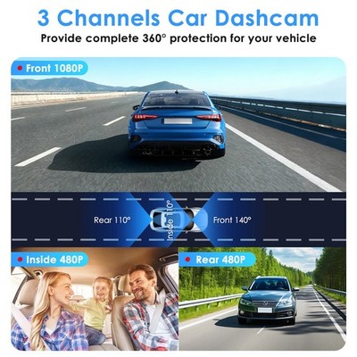 WiFi FHD 1080P 3 Channel Car Dash Cam Front Rear Inside With 32G MMC Card Motion