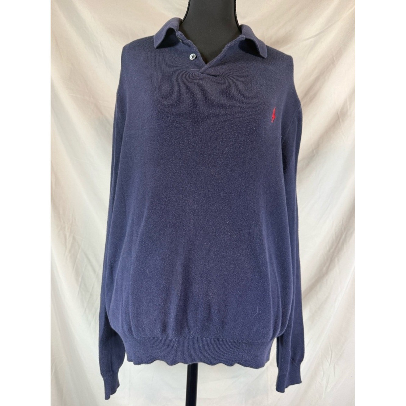 Vintage Polo Ralph Lauren Cotton Knit Polo Sweater - Navy - Large
