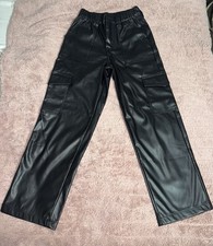 Almost Famous Black Faux Leather Cargo Pants Wide Leg High Waist Small