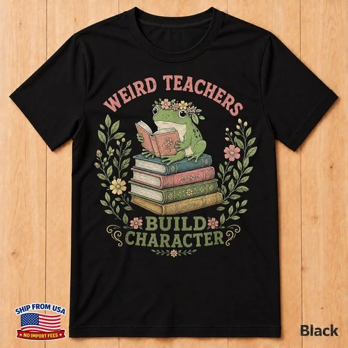 Weird Teachers Build Character Frog Reading Book Teaching T-Shirt - product listing photo