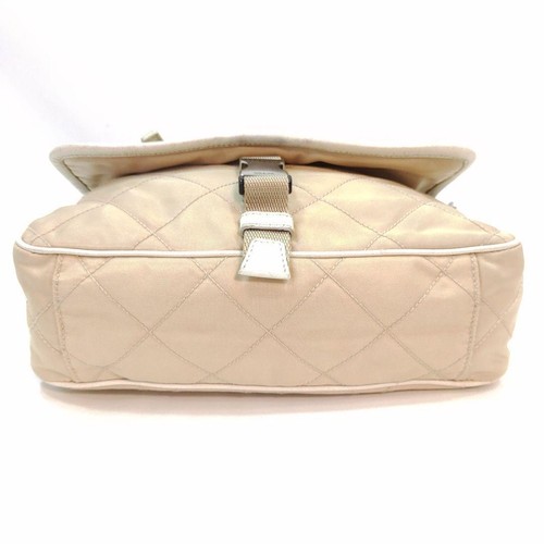 PRADA Schultertasche Handtasche Logo Nylon Leder beige echt - Bild 7 von 24
