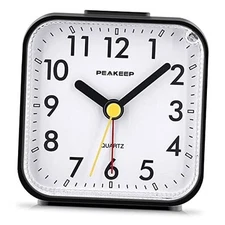  Small Battery Operated Analog Travel Alarm Clock Silent No Ticking, Black