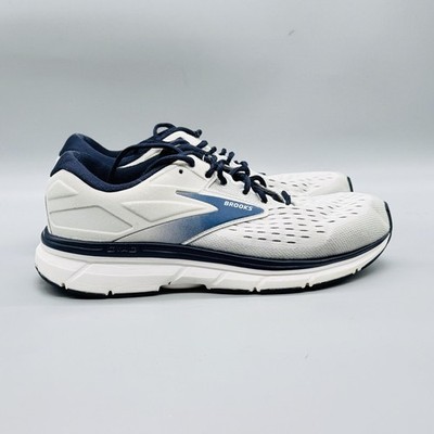Brooks Shoes Mens 7 Wide White Navy Mesh Dyad 11 Road Running Athletic Sneakers