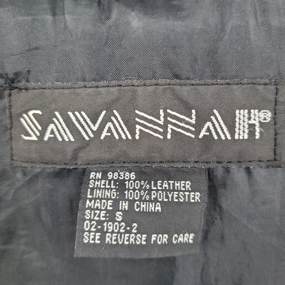 Chaqueta Savannah Negra Cuero Genuino Bolsillos Abotonados Forrada Talla Pequeña S Foto 3 de 4