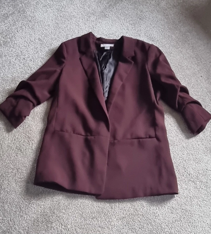 Womens Dark Burgundy Longline Blazer By H&M. UK Size 14 - Image 3 of 4
