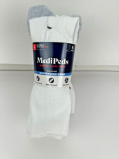 MEDIPEDS HEALTH  WELLNESS NON BINDING CREW SOCKS LARGE 6 PAIRS White