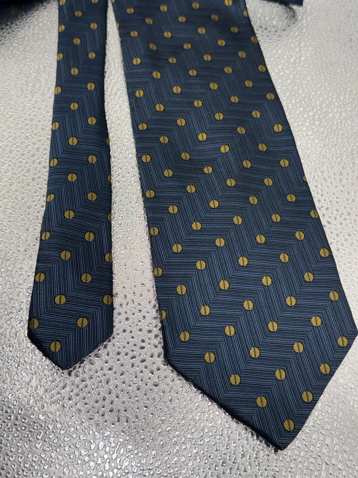 Corbata Ermenegildo Zegna Para Hombre Azul Amarillo Seda Geométrica Punto Patrón Hecho en Italia Foto 2 de 4